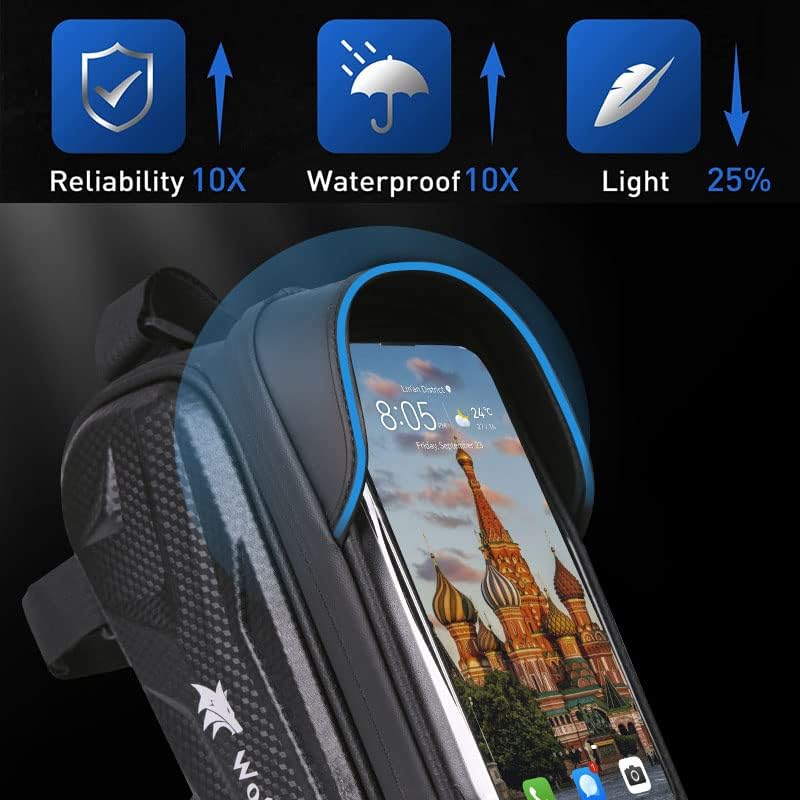 WOLFILIST Bike Bag - Waterproof Bike Frame Bag with Sun-Visor Rain Cover, Bike Phone Holder with TPU Sensitive Touch Screen, Handlebar Bag Bicycle Accessories, Large Capacity Suitable Phone Under 7" - Image 5